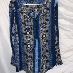 XL long sleeve shirt, blue white little button at the top